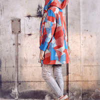 KOREAN FASHION ORANGE TURQUOISE CAMOUFLAGE CASUAL WINTER COAT - Thumbnail 4