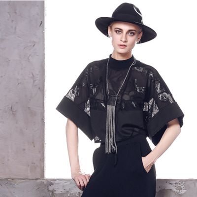 Special design pierced embossed bat sleeves shirt 235355007 - Thumbnail 5