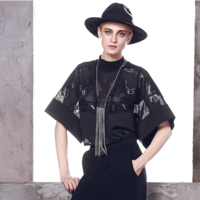 SPECIAL DESIGN PIERCED EMBOSSED BAT SLEEVES SHIRT 235355007 - Thumbnail 3