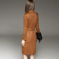 EUROPEAN FASHION SUEDE DOUBLE BREASTED TRENCH COAT DRESS R145 - Thumbnail 2