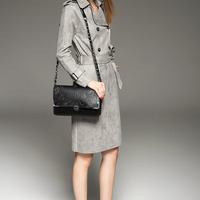 EUROPEAN FASHION SUEDE DOUBLE BREASTED TRENCH COAT DRESS R145 - Thumbnail 3