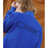 JAPANESE BRAND ROYAL BLUE LETTERS EMBROIDERED WOOLEN SWEATSHIRT - Thumbnail 1