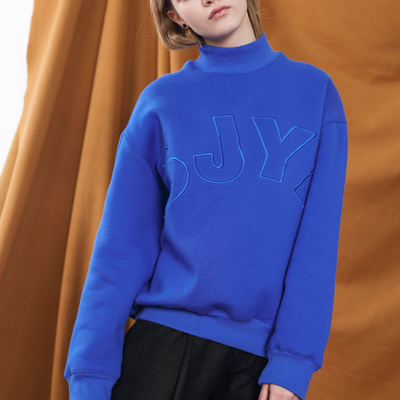 Japanese brand royal blue letters embroidered woolen sweatshirt - Thumbnail 5