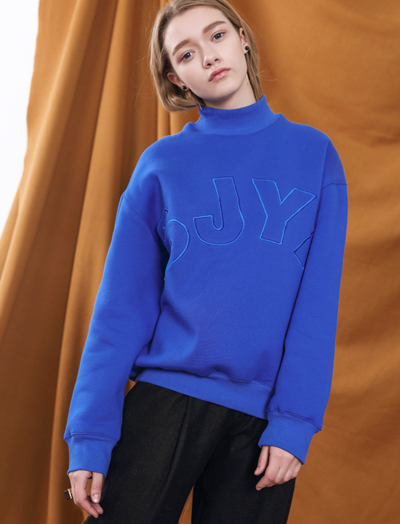 JAPANESE BRAND ROYAL BLUE LETTERS EMBROIDERED WOOLEN SWEATSHIRT