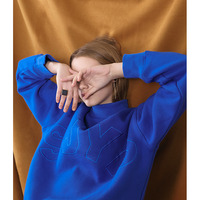 JAPANESE BRAND ROYAL BLUE LETTERS EMBROIDERED WOOLEN SWEATSHIRT - Thumbnail 2