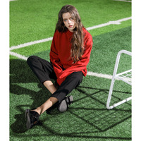 JAPANESE FASHION RED C LETTERS EMBROIDERED COTTON SWEATSHIRT - Thumbnail 2