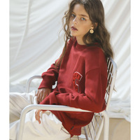 JAPANESE FASHION RED C LETTERS EMBROIDERED COTTON SWEATSHIRT - Thumbnail 4