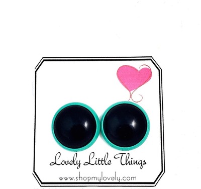 12mm Black Glass Studs with Teal Setting 