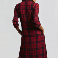 STREET STYLE GREEN RED PLAID CASUAL DRESS SHIRT - Thumbnail 2