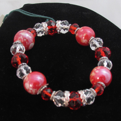 Red, white and silver stretchy bracelet