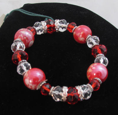 Red, white and silver stretchy bracelet