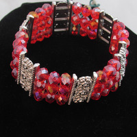 Three strand red stretchy bracelet - Thumbnail 1