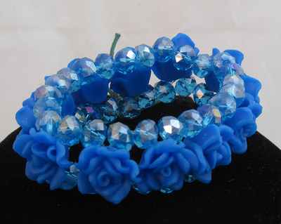 Blue polymer clay flower bracelet