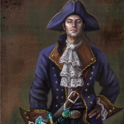 Fantasy art print , character concept art , steam punk man captain davage portrait 
