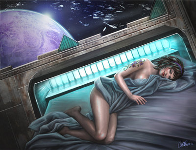 Fantasy Sci-Fi  Steam Punk Pin Up Nude Space Girl Art Print "Crewman Kaly" 
