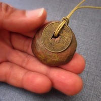 Rustic Iridescent Terracotta Colored Paper Mache Pendant  - Thumbnail 3