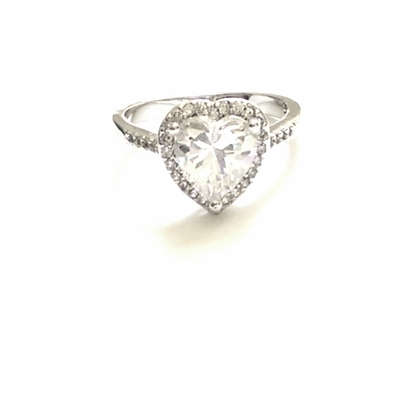 Silver heart shape rhinestones ring - heart stone ring - heart ring