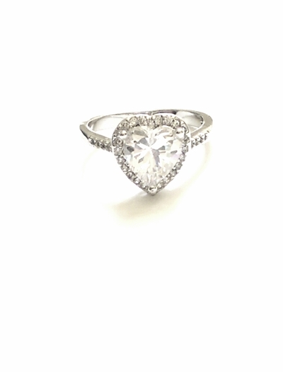 Silver Heart Shape Rhinestones Ring - Heart Stone Ring - Heart Ring