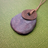 Rustic Iridescent Purple Colored Paper Mache Pendant  - Thumbnail 1