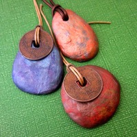 Rustic Iridescent Copper Colored Paper Mache Pendant - Thumbnail 4