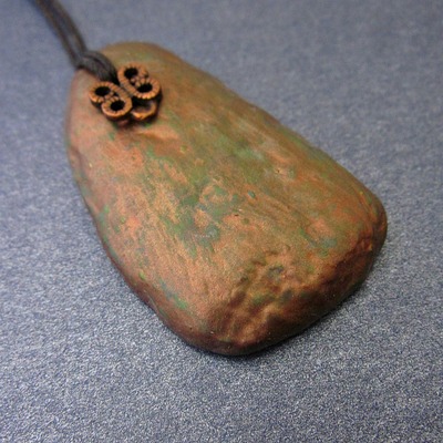 Rustic Iridescent Copper Colored Paper Mache Pendant