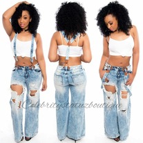 Distressed Bell Bottom Overalls