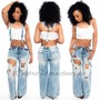 Distressed Bell Bottom Overalls - Thumbnail 1