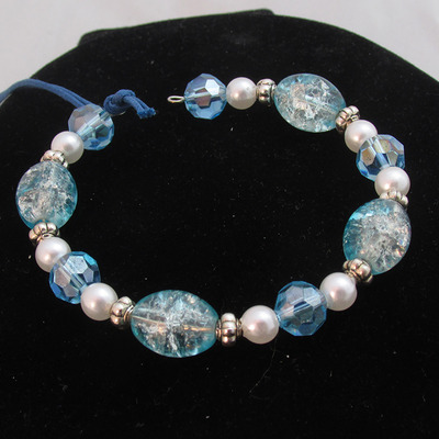 Teal crystal memory wire bracelet