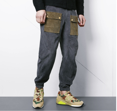 KLEPHT CO JAPANESE RETRO PATCH WORK MULTI POCKET CASUAL JOGGER PANTS