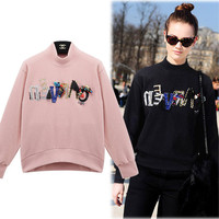 CARVEEN PINK BLACK PATCH WORK DESIGN SWEATSHIRT - Thumbnail 1