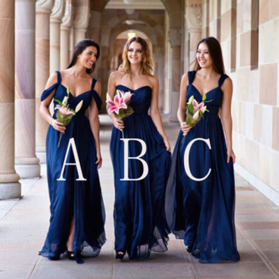 Long bridesmaid dress, navy blue bridesmaid dress, cheap bridesmaid dress, chiffon bridesmaid dress, mismatched bridesmaid dress, e9185 - Thumbnail 3