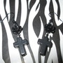 Small Black Rose Earrings with Small Black Crosses-1