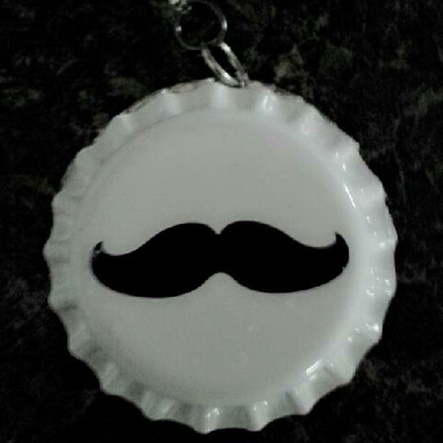White bottle cap mustache necklace