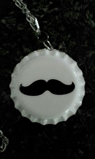 White bottle cap mustache necklace