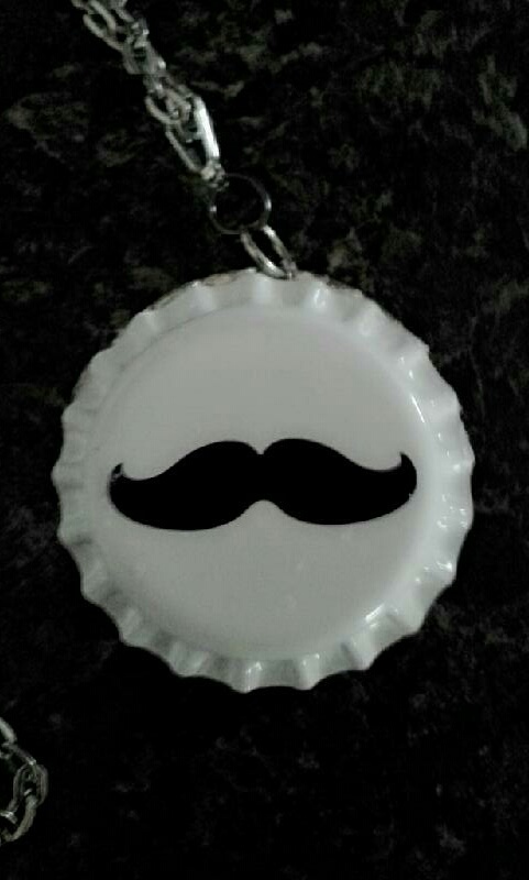 White Bottle Cap Mustache Necklace