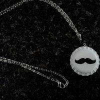 White Bottle Cap Mustache Necklace - Thumbnail 1
