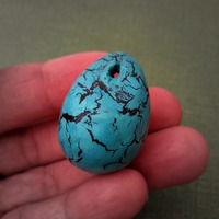Aqua Blue Crackled Paper Mache Pendant: Dino Egg  - Thumbnail 2