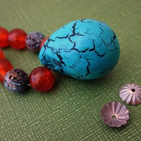 Aqua Blue Crackled Paper Mache Pendant: Dino Egg  - Thumbnail 3