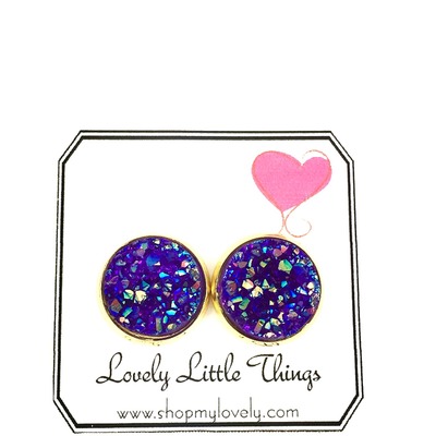 12mm purple studs with gold setting 