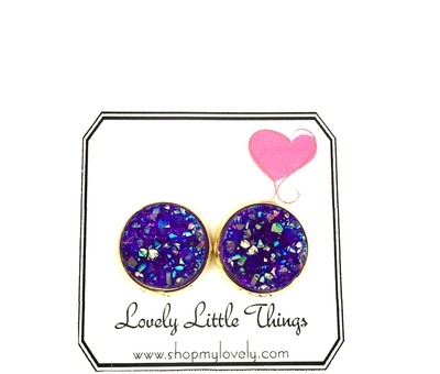 12mm Purple Studs with Gold Setting 