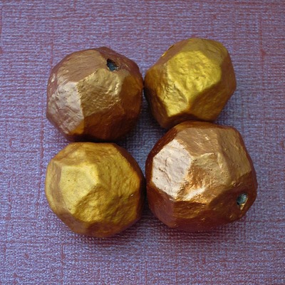 Handmade Gold Faceted Chunky Paper Mache  Nugget Beads, 4pcs