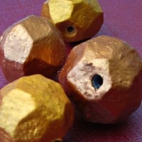 Handmade Gold Faceted Chunky Paper Mache  Nugget Beads, 4pcs - Thumbnail 1
