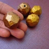 Handmade Gold Faceted Chunky Paper Mache  Nugget Beads, 4pcs - Thumbnail 2