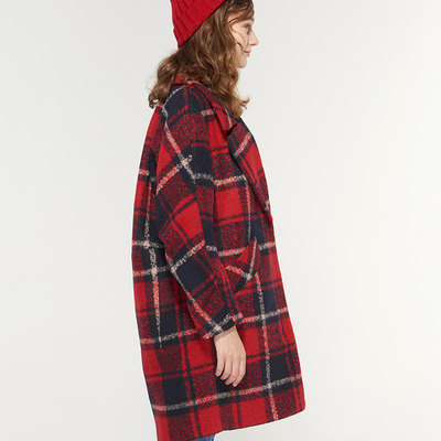Cache british style red plaid long woolen coat - Thumbnail 5