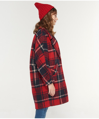 CACHE BRITISH STYLE RED PLAID LONG WOOLEN COAT