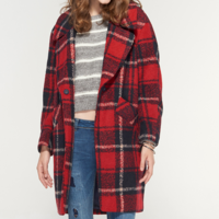 CACHE BRITISH STYLE RED PLAID LONG WOOLEN COAT - Thumbnail 3