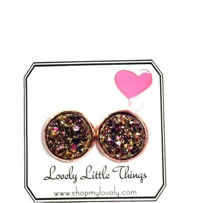 12mm pink & gold studs with copper setting 