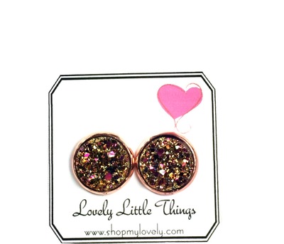 12mm Pink & Gold Studs with Copper Setting 