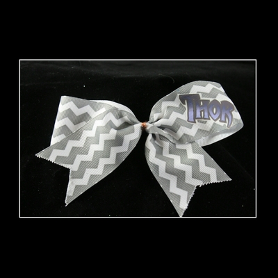 "THOR" CHEER BOW; 2 in Chevron Grosgrain Ribbon 