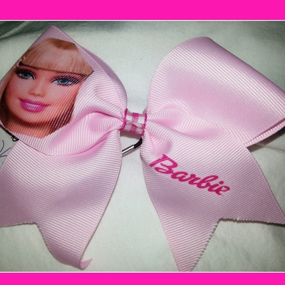 "barbie" 2 in pink grosgrain ribbon with pink ginham center  